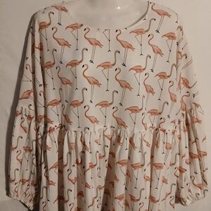 White flamingo print babydoll blouse medium